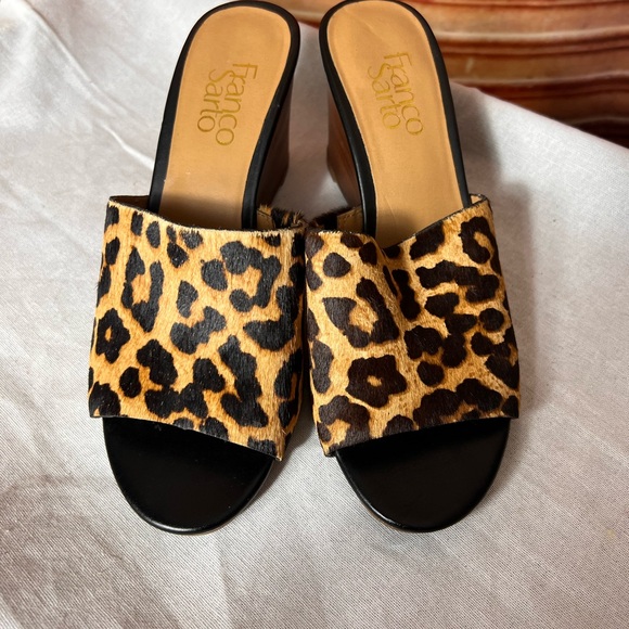 Franco Sarto Leopard Print Leather Wedge Sandals, Size 7, excellent condition - Picture 6 of 11